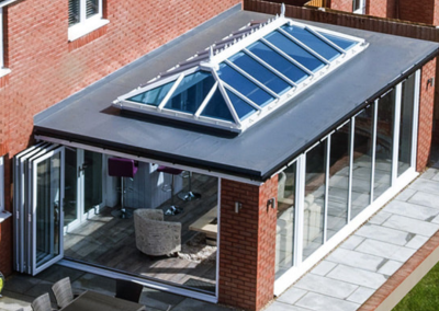 Facing downward angle of an exterior orangery