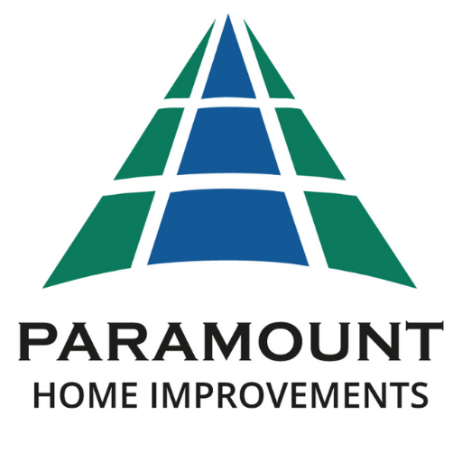 Paramount Home Improvements logo triangle constructed of blue and green section